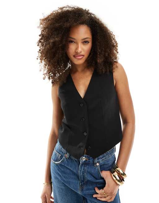New Look - Gilet nero effetto lino