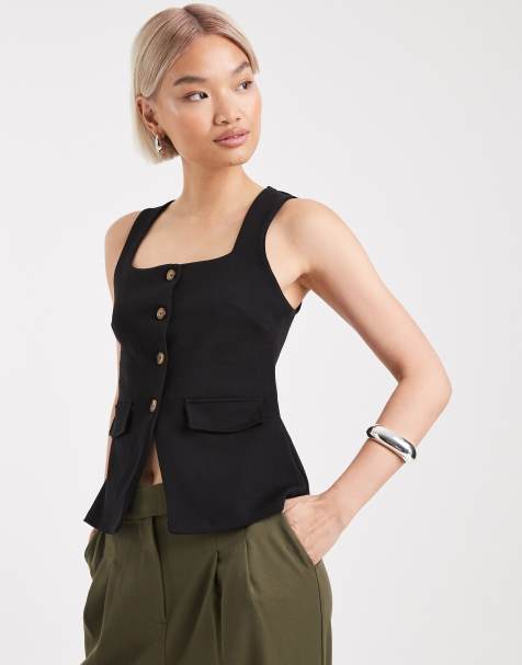 New Look - Gilet nero in jersey con scollo squadrato - view 1