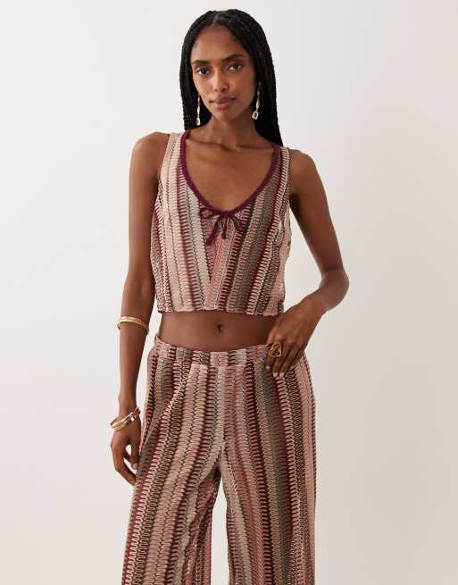 New Look - Gilet rosa a righe all'uncinetto in coordinato, 3 di 4