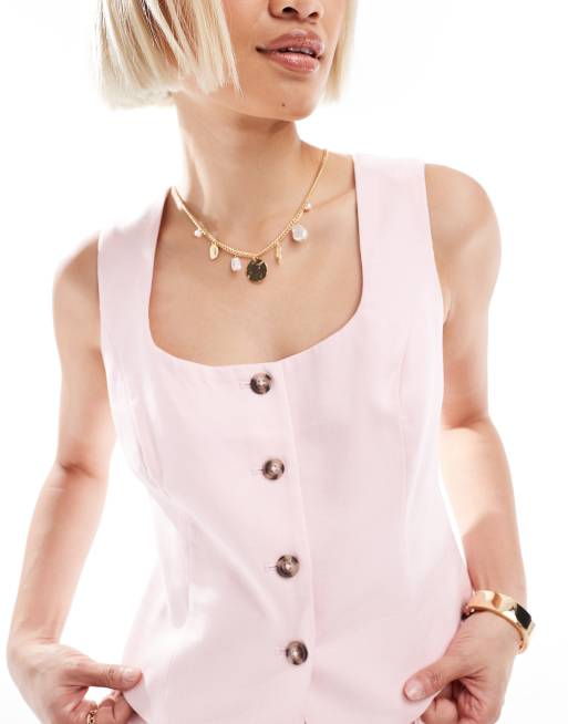 New Look - Gilet rosa in lino con scollo squadrato in coordinato, 3 di 4