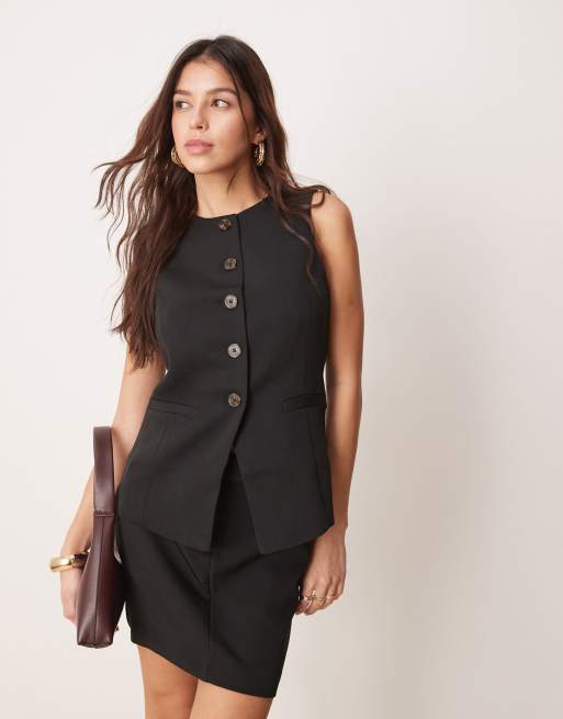 New Look - Gilet sartoriale taglio lungo nero in coordinato