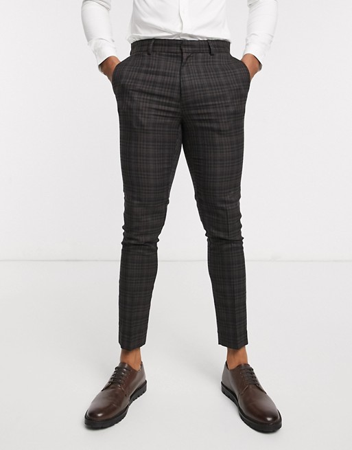New Look ginger highlight check suit trouser in dark brown