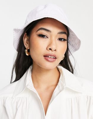 New Look gingham bucket hat in lilac and white - ASOS Price Checker