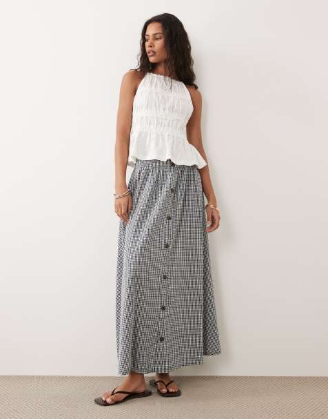 New Look gingham button through midi skirt in black - view 1
