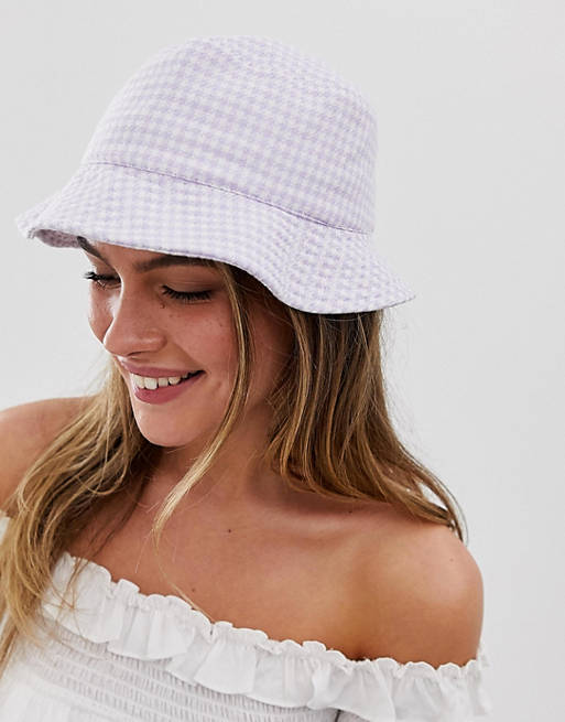 New Look gingham check bucket hat in lilac