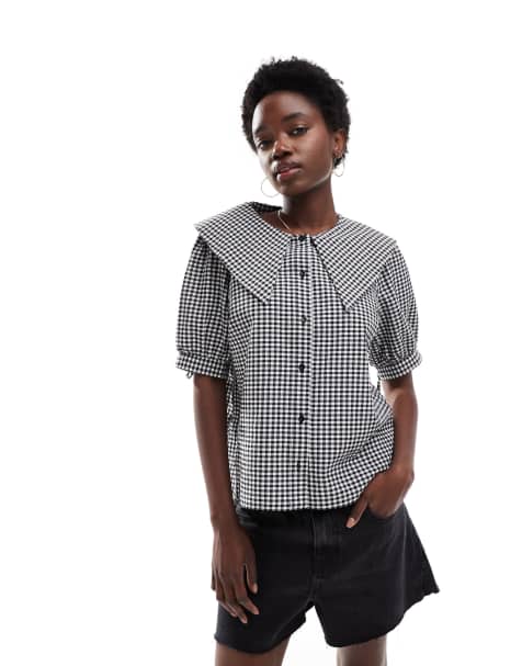 New Look gingham collared shirt in black - view 1