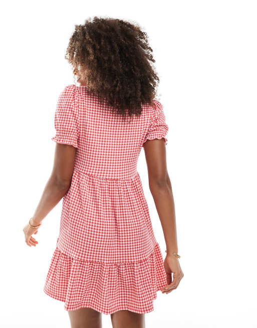 red checked dress new look Red Gingham Check Bow Front Midi Dress