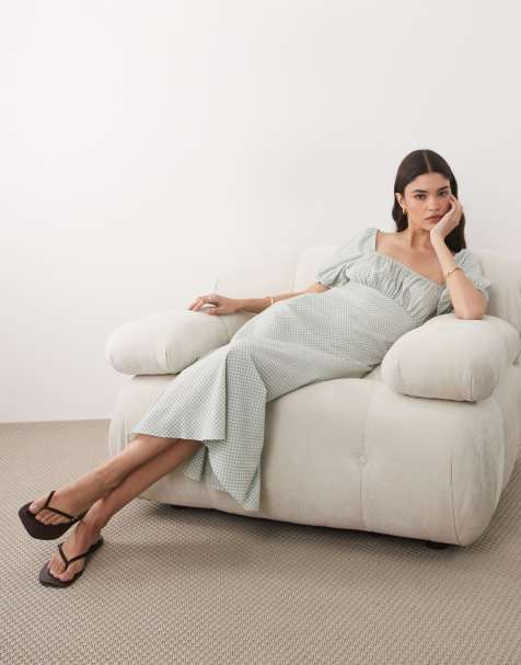 New Look gingham milkmaid midi dress in green - view 1