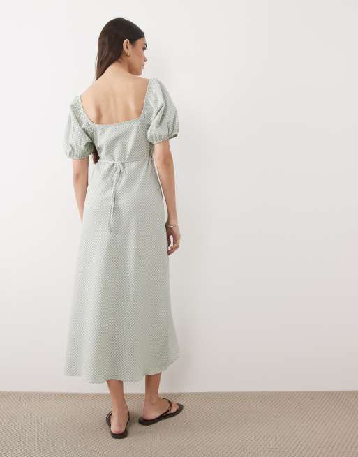 New Look gingham milkmaid midi dress in green, 4 of 4
