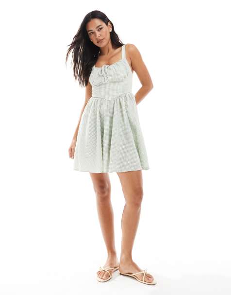 New Look gingham mini dress in green - view 1