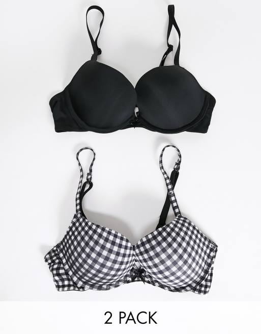 New Look – Ginghamrutig push up-behå, 2-pack