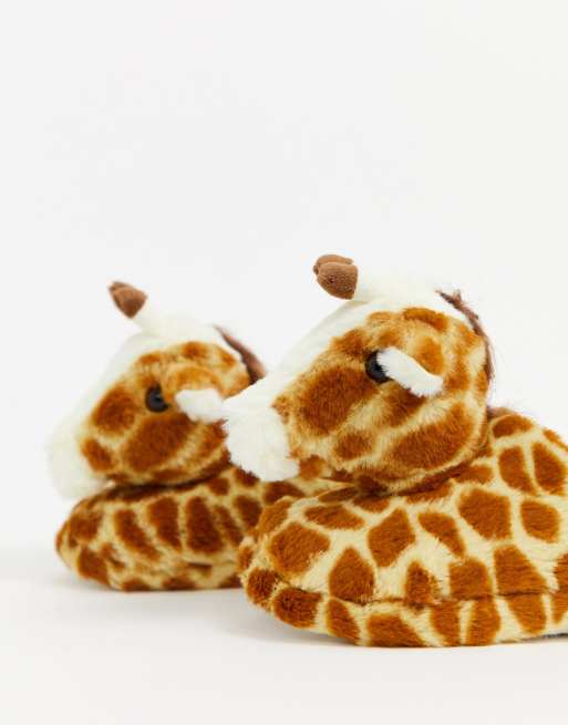 New Look giraffe slippers in brown ASOS