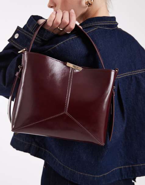 New Look - Glanzende bucket-tas in bordeauxrood - view 1