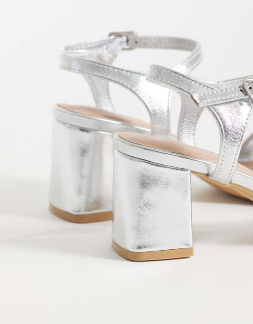 New Look - Glinsterende sandalen met blokhak in zilver, 4 van 4