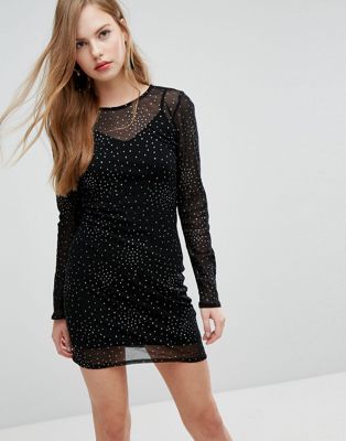 black mesh glitter dress