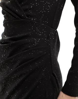 Black Glitter Ruched Midi Dress