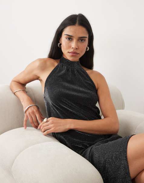 New Look Glitzer-Halterneck-Minikleid in Schwarz - view 1
