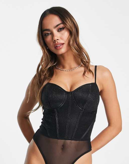 New Look – Glitzernder Body in Schwarz mit Korsettdetail, 3 von 4