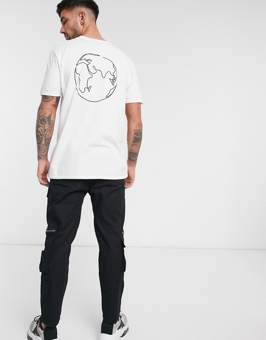 New Look - Globe - T-shirt met schetsprint op de achterkant in wit