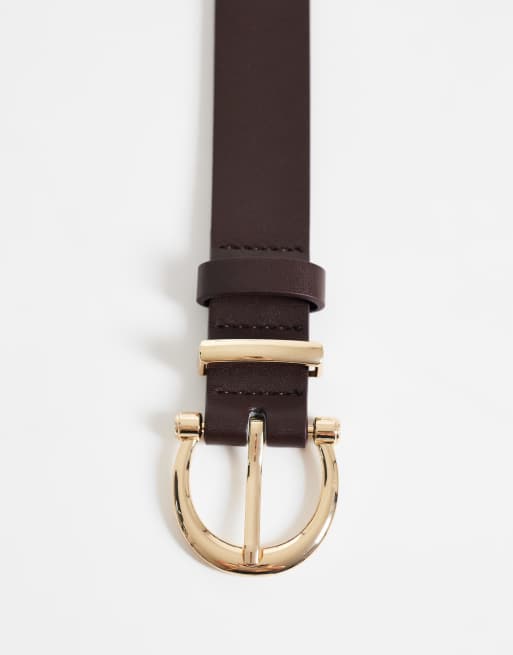 New Look gold buckle belt in brown, 3 of 3