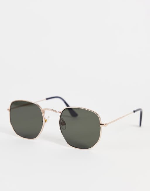 New Look gold frame hex sunglasses with smoke lens