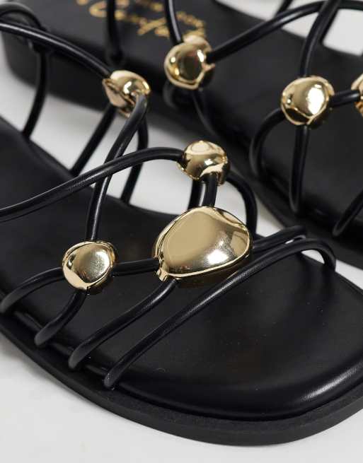 New Look gold stone detail multistrap sandal in black, 2 of 4