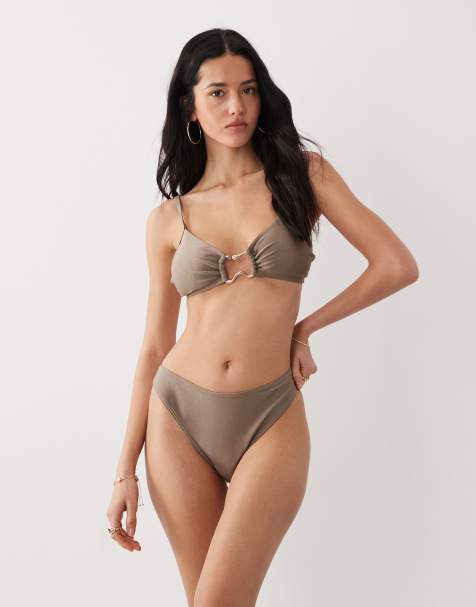 New Look gold trim bikini in light brown - view 1