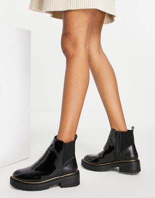 New Look gold trim chunky chelsea flat boot in black