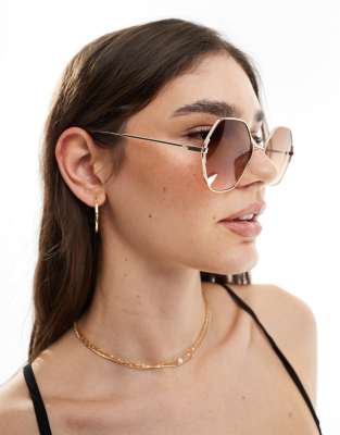 New Look - Goldene, sechseckige Sonnenbrille-Goldfarben