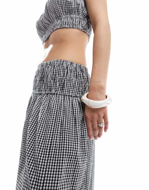 New Look - Gonna midi arricciata nera a quadretti in coordinato, 2 di 5
