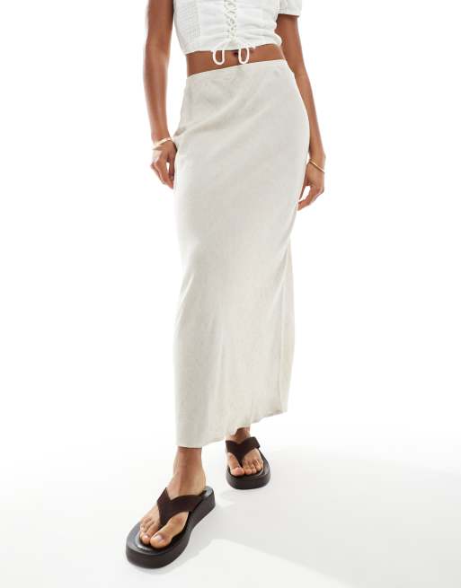 New Look - Gonna midi color pietra in lino con taglio sbieco