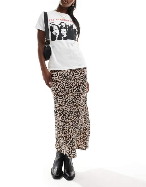 New Look - Gonna midi con stampa leopardata e taglio sbieco