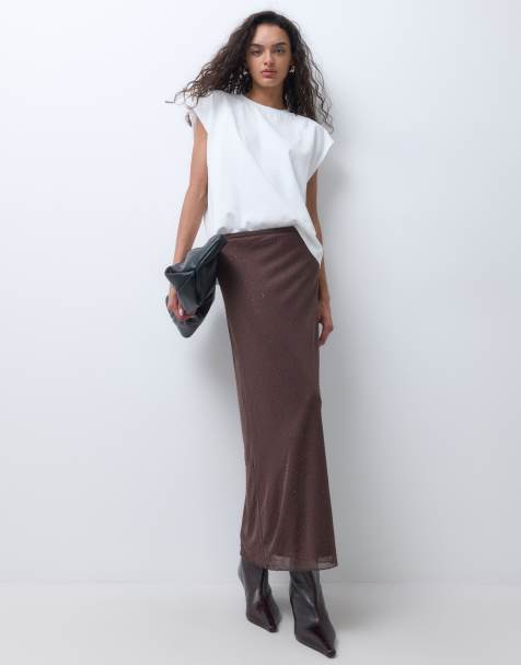 New Look gonna midi in rete con strass co-ord marrone scuro - view 1