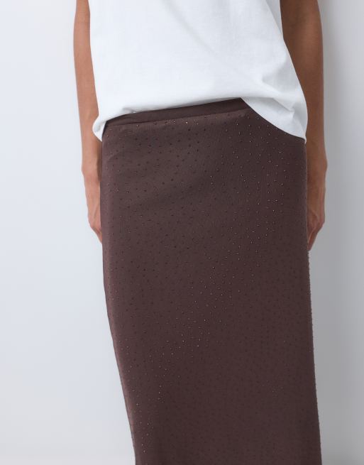 New Look gonna midi in rete con strass co-ord marrone scuro, 3 di 5