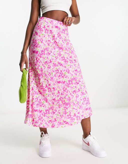 New Look - Gonna midi rosa a fiori con spacco laterale