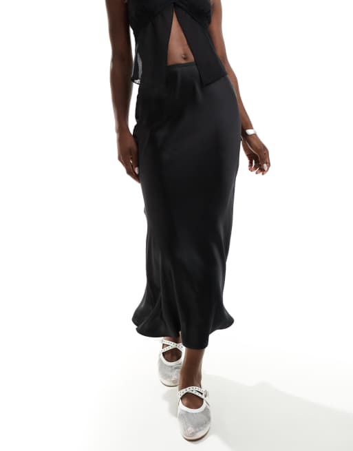New Look - Gonna midi taglio sbieco in raso nera