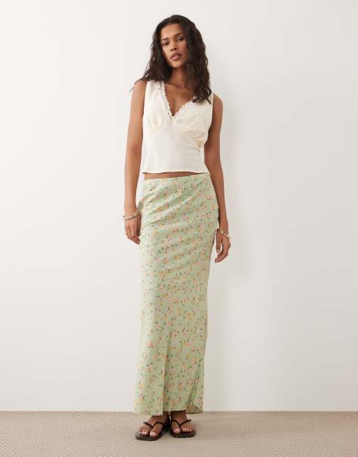 New Look - Gonna midi verde a fiori con taglio sbieco