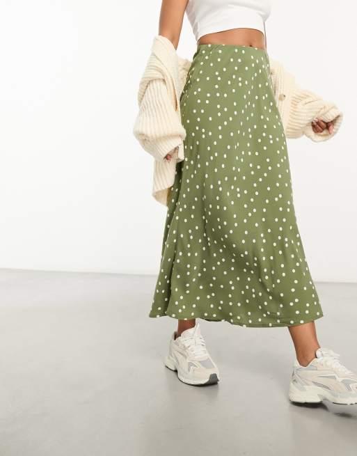 New Look - Gonna midi verde a pois con spacco laterale, 4 di 4
