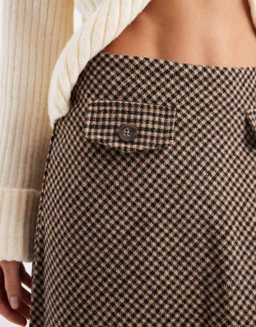 New Look - Gonna svasata spazzolata marrone a quadri con cintura, 2 di 5