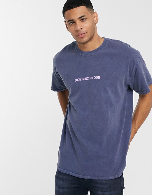 New Look good things oversized slogan t-shirt in navy