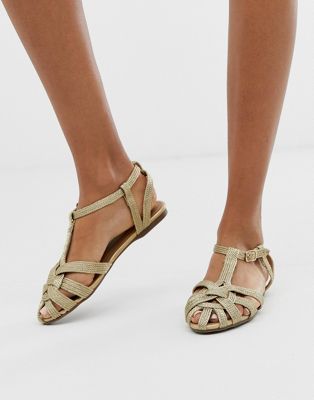 New Look - Goudkleurige sandalen van gevlochten raffia