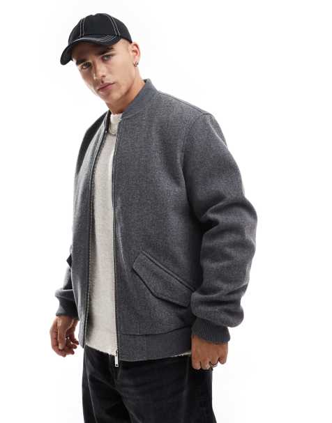 New Look - Grå bomber-jakke i uldlook - view 1