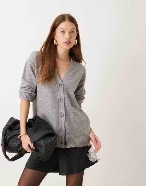 New Look - Grå boyfriend-cardigan med V-hals - view 1