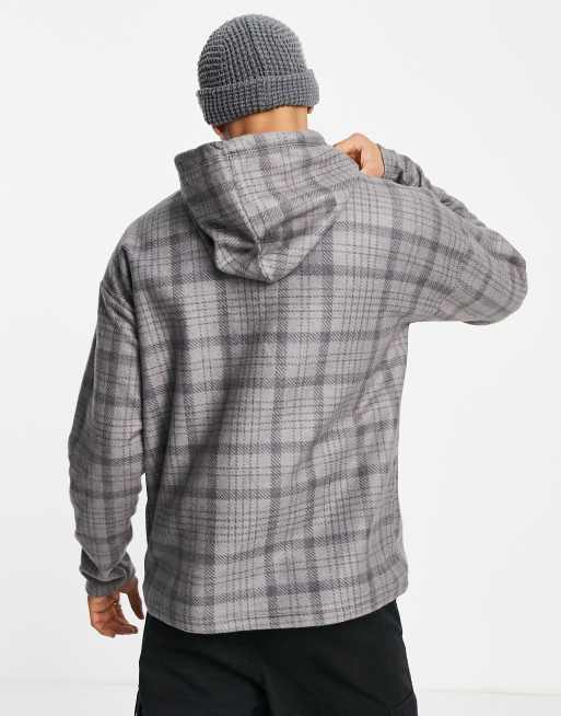 New Look - Grå hættetrøje i fleece med ternet print, 2 af 4