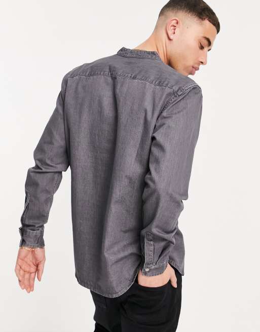 New Look – Grå jeansskjorta med murarkrage, 2 av 4