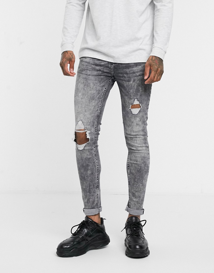 New Look – Grå stentvättade superskinny jeans