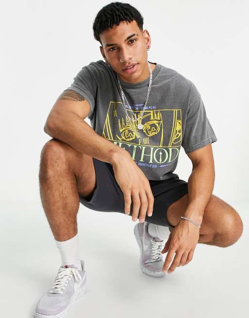 New Look – Grå t-shirt i oversize med 'Method'-tryck