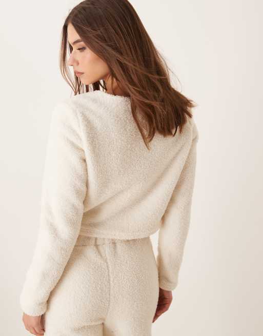 New Look – Gräddvit, kort kofta i teddy, del av set, 4 av 4