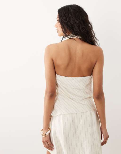 New Look – Gräddvit, randig topp med halterneck och draperad ringning, del av set, 4 av 4