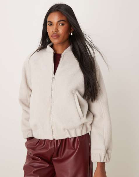 New Look – Gräddvit, strukturerad bomberjacka i oversize - view 1